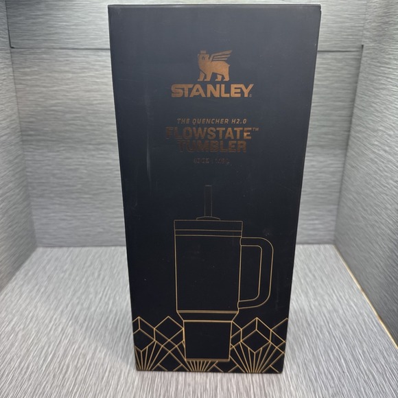 Stanley Quencher H2.0 FlowState 40oz Tumbler Deco Black Gloss Gold Handle - Picture 2 of 12